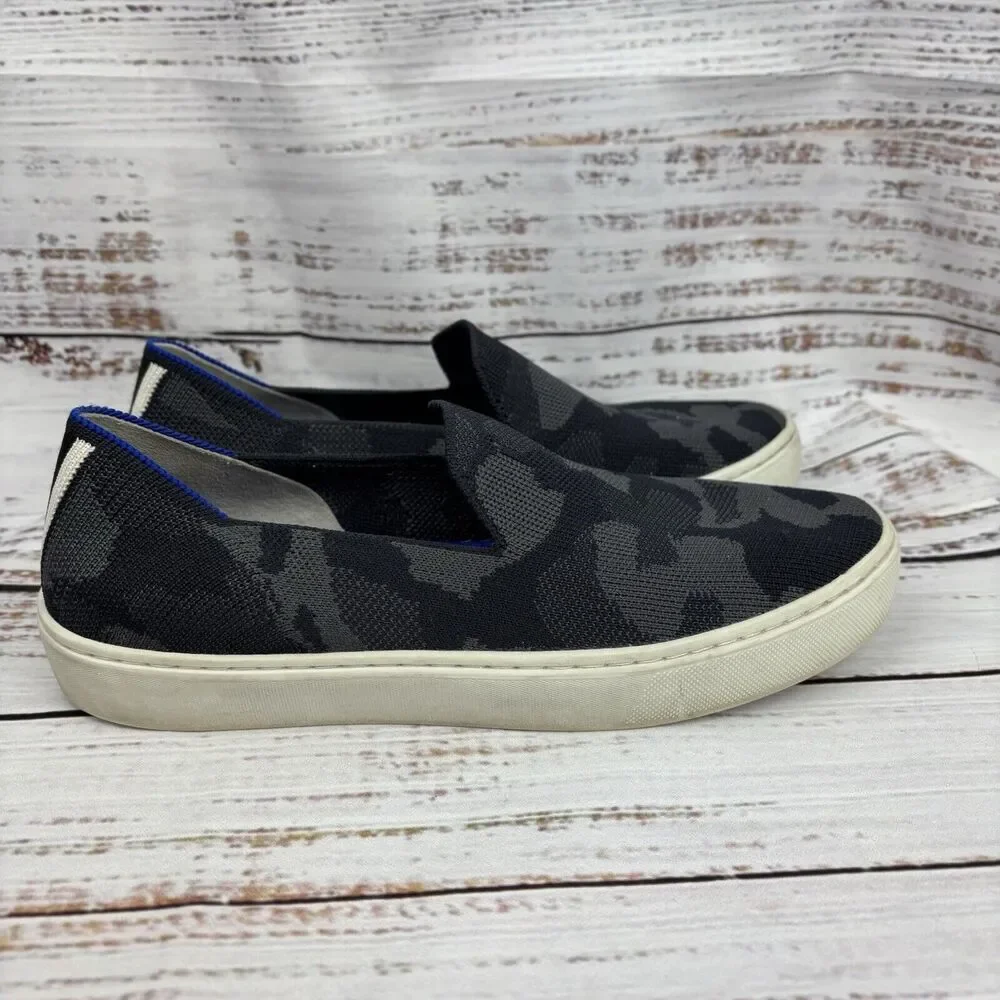 Rothys The Original Slip On Sneaker Womens Size 7 Gray Black Camo Knit‎ Shoes
